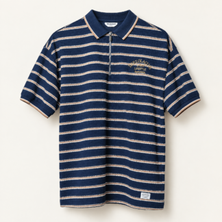 Navy Striped Zip Polo