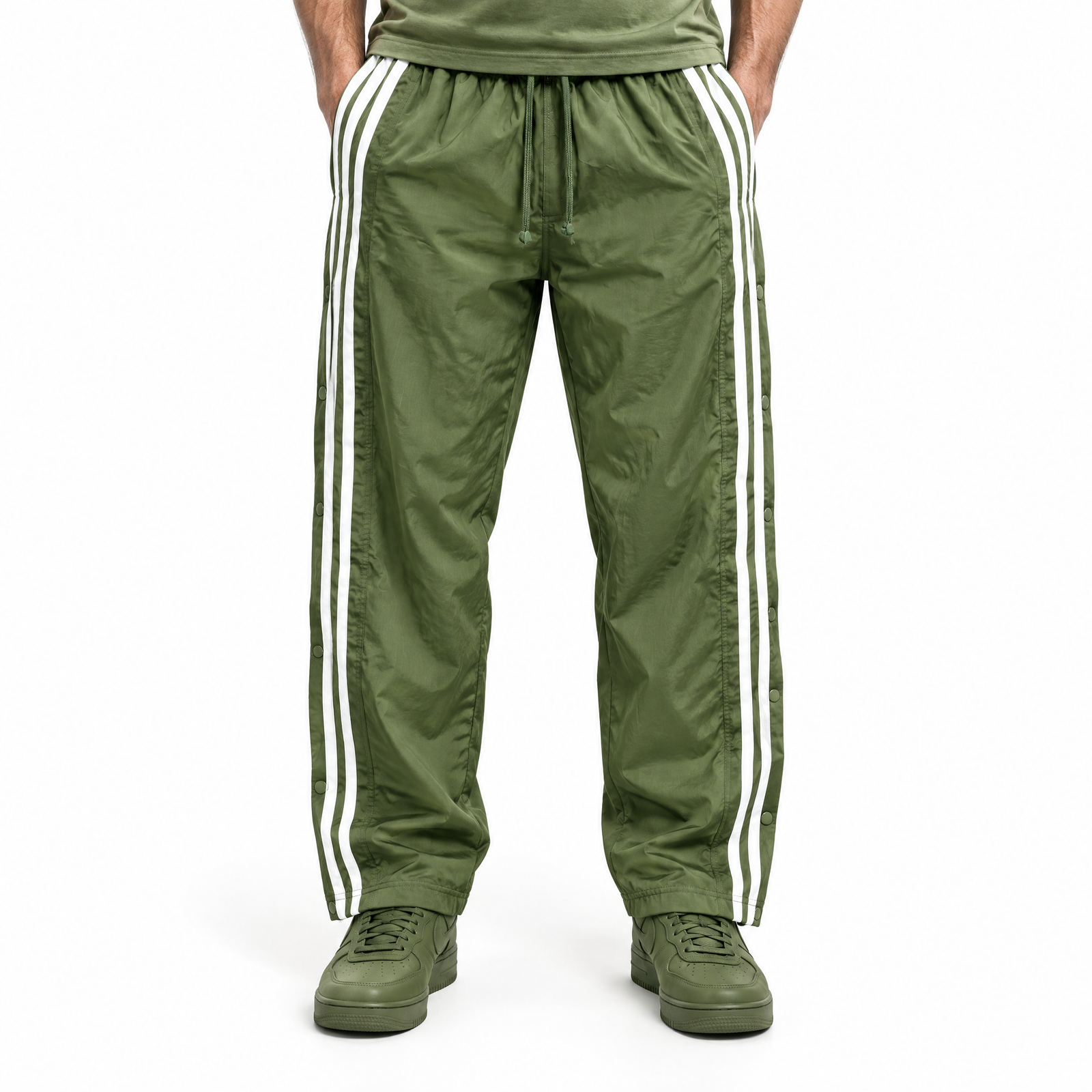 Olive Stride Snap Track Pants - Image 2