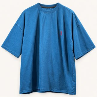Blue oversized crew-neck tee, front view
